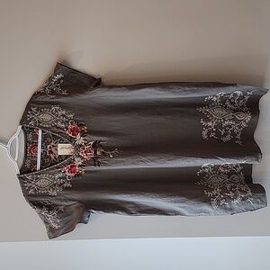 Johnny Was Embroidered Boho Assa Linen Tunic Dress  L